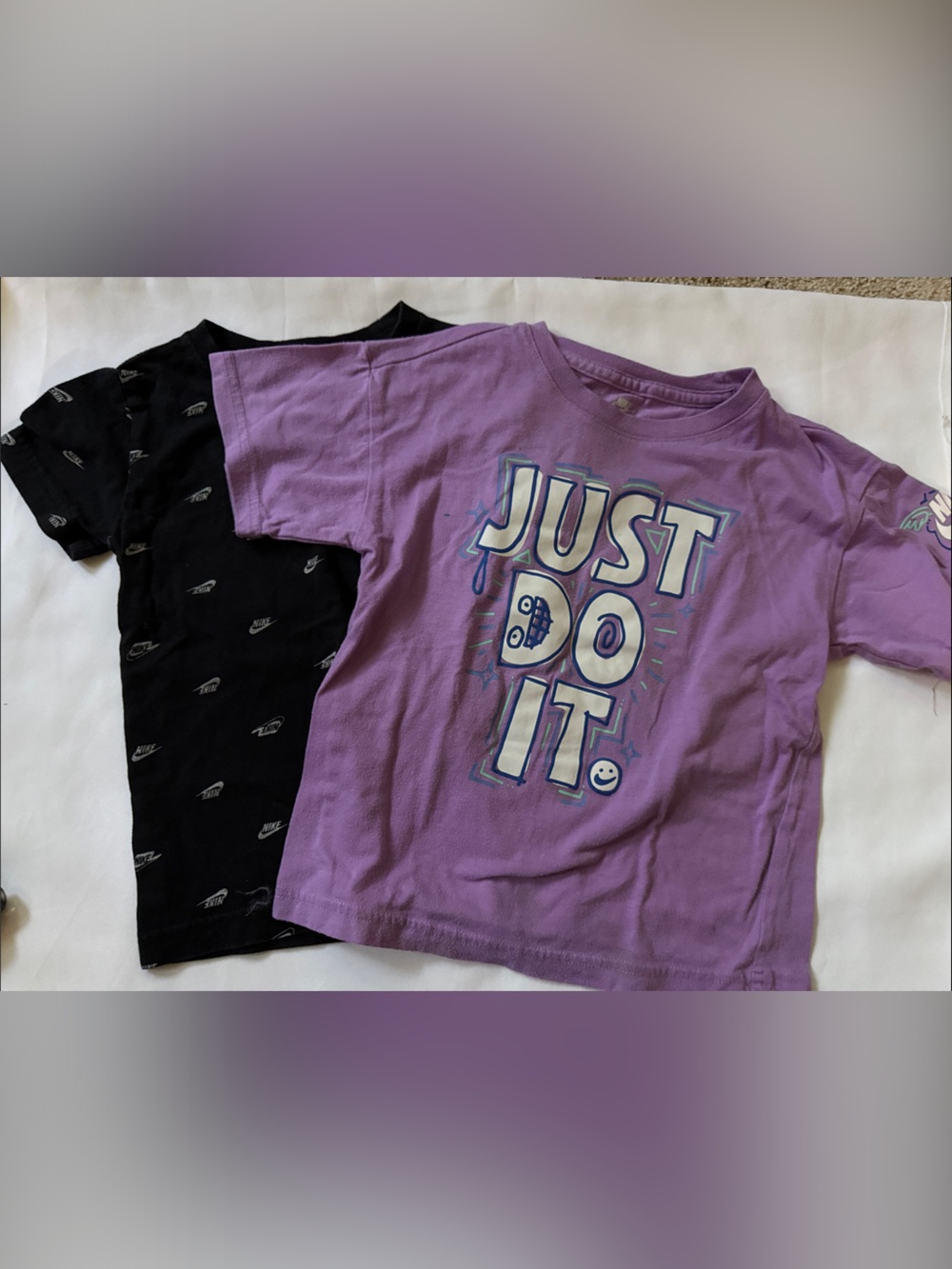 Nike Kids Purple 'Just Do It' Graphic & Black Logo Tops